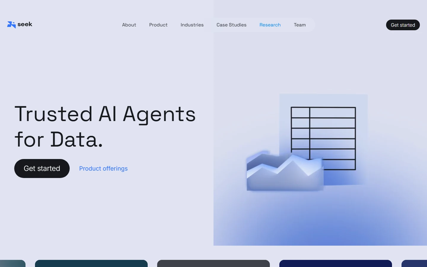 The Seek AI website and its homepage loop. Homepage.